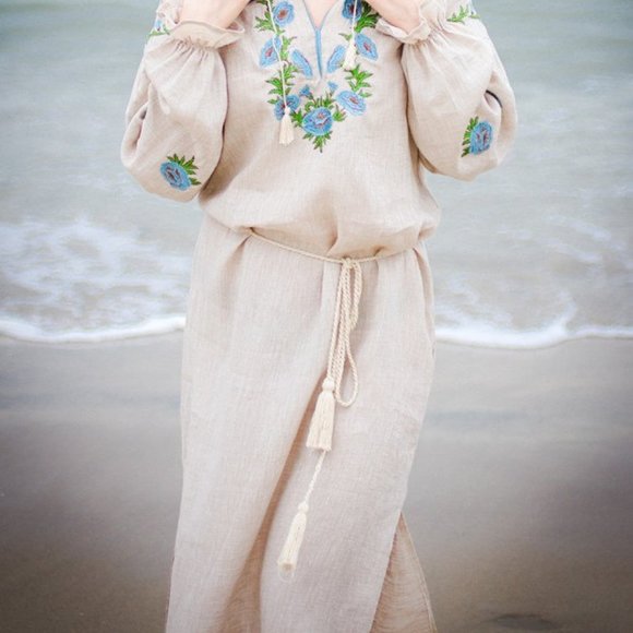 Ukrainian Embroidered linen dress Maxi XXL - Picture 2 of 3